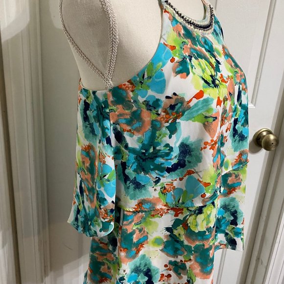 S IZ Byer Floral Summer Top w Beaded Neckline and Double Ruffle Bodice - Picture 3 of 8